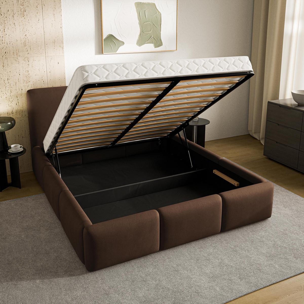 POLSTERBETT ARSIL 180x200 cm mit Bettkästen - Braun - Braun, Holz/Textil (180/200cm) - MASSENO
