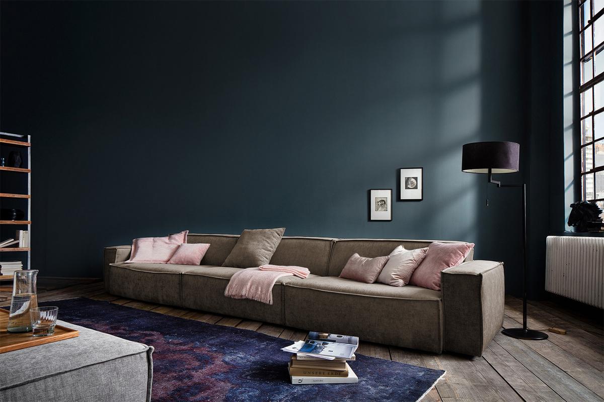 RIESENSOFA SAMU Braun Webstoff - Dunkelbraun/Schwarz, Textil (418/72/106cm) - KAWOLA