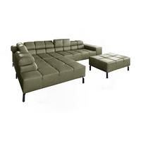ECKSOFA NELSON Grün Leder - Schwarz/Olivgrün, Leder/Metall (321/216cm) - KAWOLA