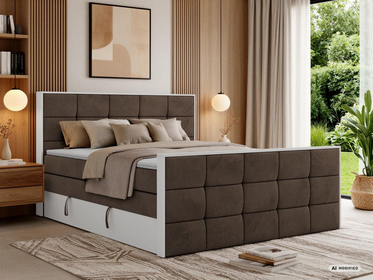 BOXSPRINGBETT ALVIT KING DUO 180/200 - Braun Velvet - Topper Visco - H4 - Schwarz/Braun, Kunststoff/Textil (180/200cm) - MKS