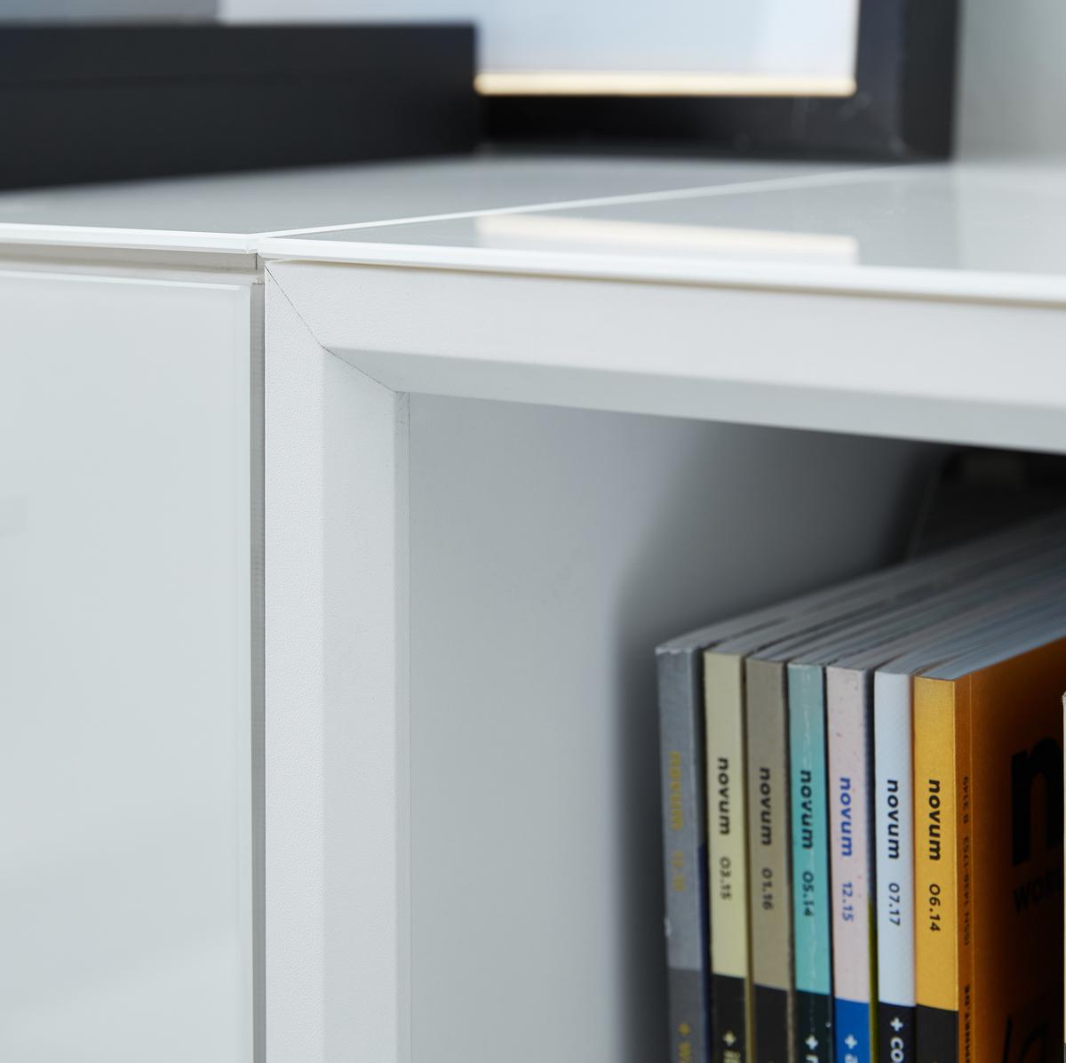 BÜRO-SET MUENCHEN 2-teilig Weiß | 120cm hoch | Kommode x Regal | Glas Front & Abschließbar - Weiß, Holzwerkstoff/Metall (145/120/37cm) - KADIMA DESIGN