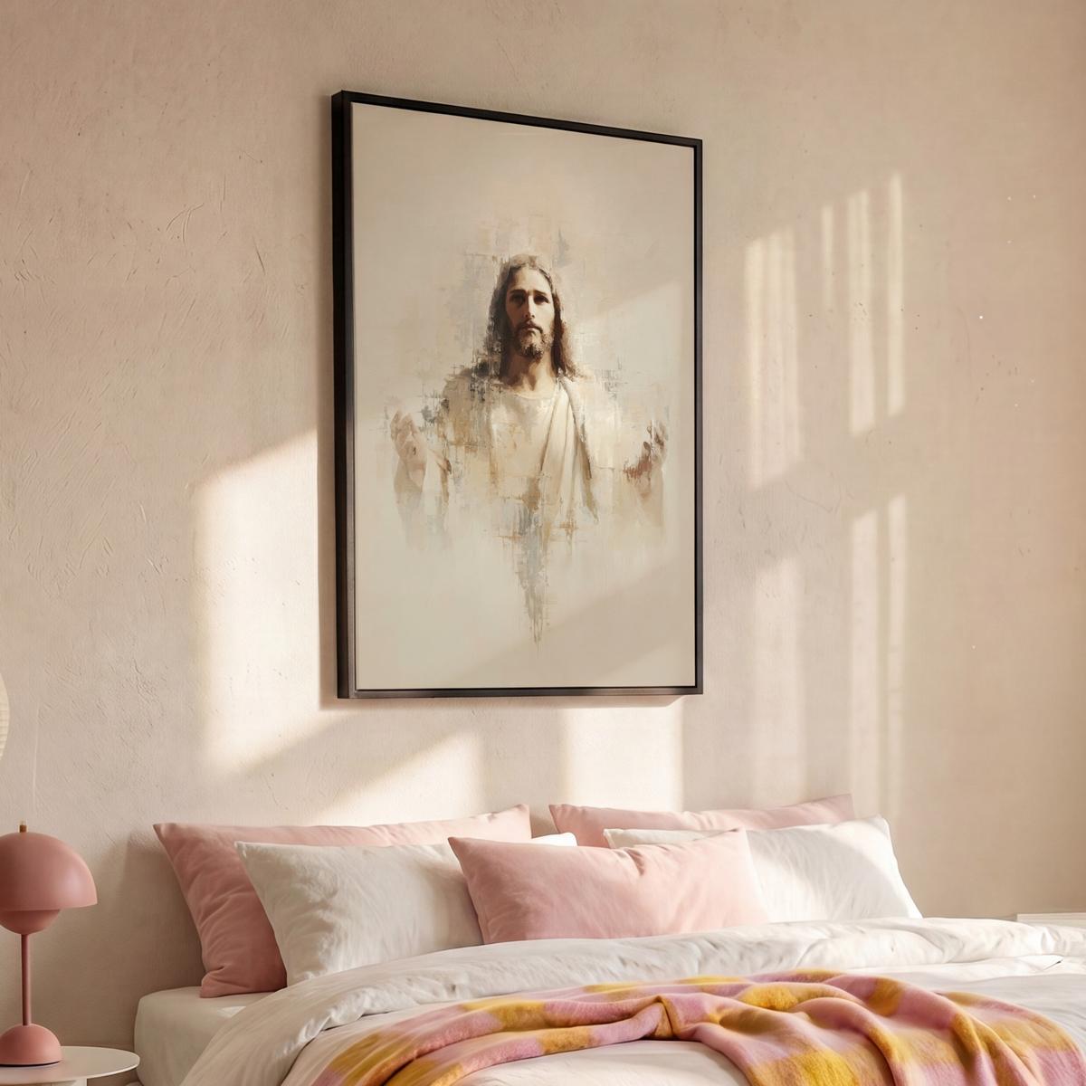 LEINWAND Bilder mit Rahmen - Porträt - Abstrakt - Jesus - Beige - 80x120 - Beige, Textil (80/120cm) - MuchoWow
