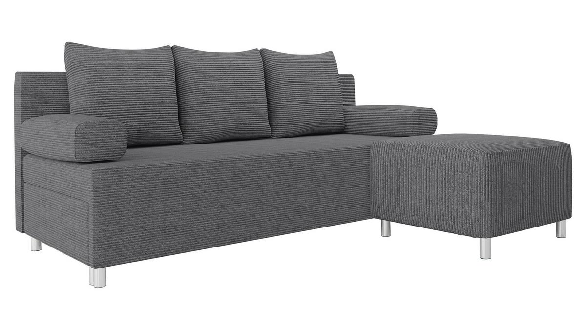 SCHLAFSOFA Dover Cord mit Polsterhocker - Chromfarben/Greige, Holz/Kunststoff (192/80cm) - MIRJAN24