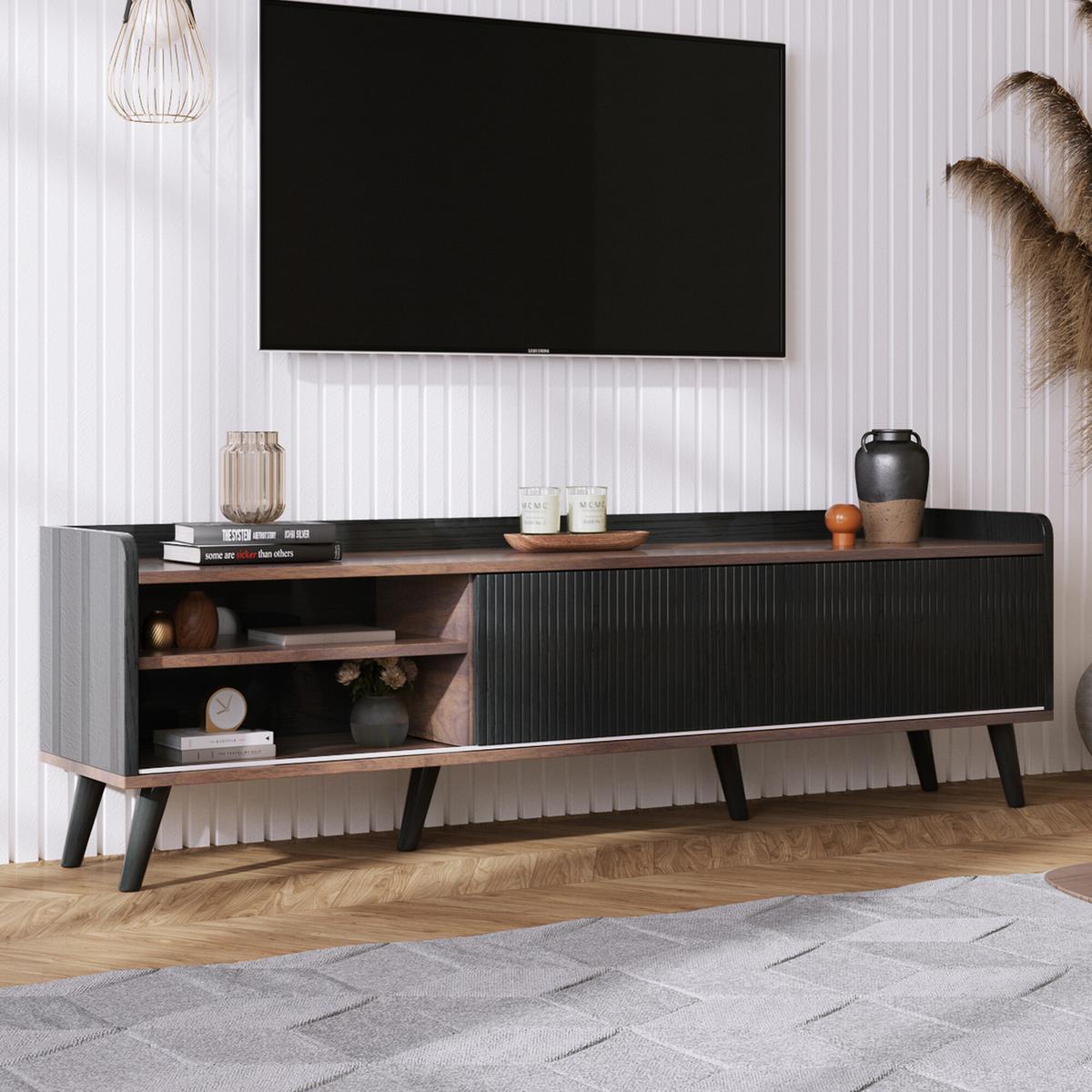 TV-MÖBEL Holz- und Schwarz-Effekt 160/40/58 cm - Schwarz, Holz (40/58/160cm) - Urban Meuble