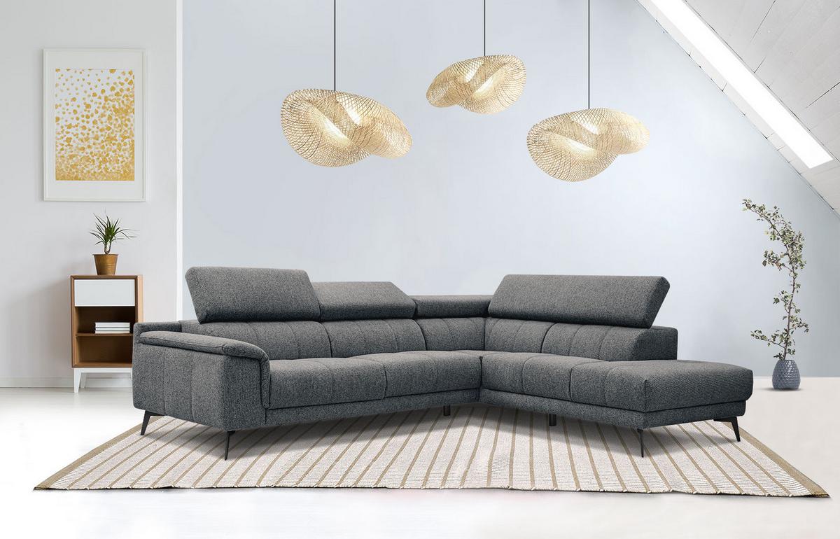 ECKSOFA FIERO 5-Sitzer, dunkelgrau - Dunkelgrau/Schwarz, Holzwerkstoff/Textil (290/228cm) - Wozimo