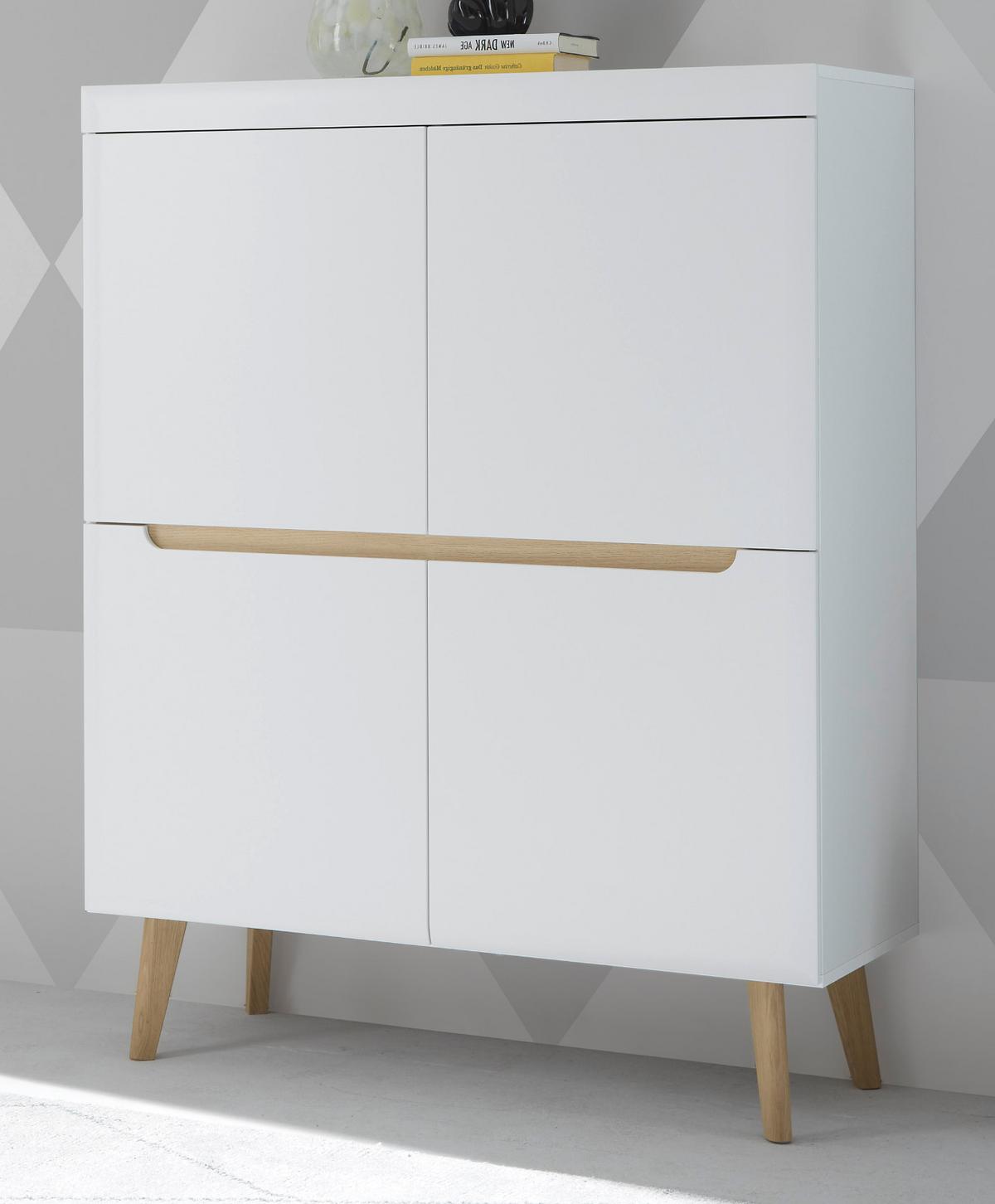 HIGHBOARD weiß matt, Eiche, skandinavisch 107 x 134 cm, Anrichte mit Soft-Close-Funktion - Eichefarben/Weiß, Holz/Holzwerkstoff (107/134/40cm) - Furn.Design