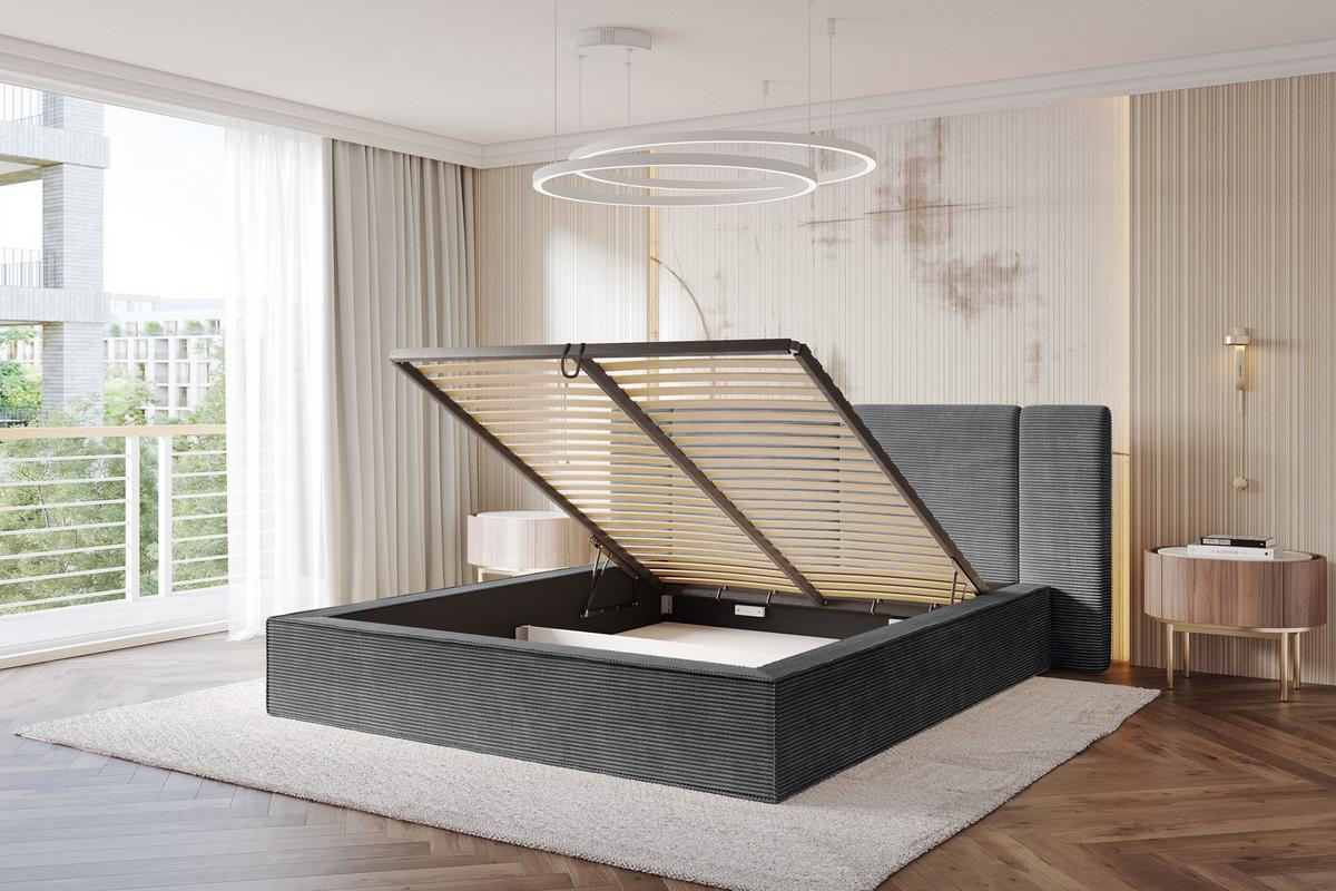 POLSTERBETT mit Bettkasten und Lattenrost, Bett mit Matratze H3/H4 - RIVO 140x200 Dunkelgrau - Graphitfarben, Holzwerkstoff/Textil (140/200cm) - ALTDECOR