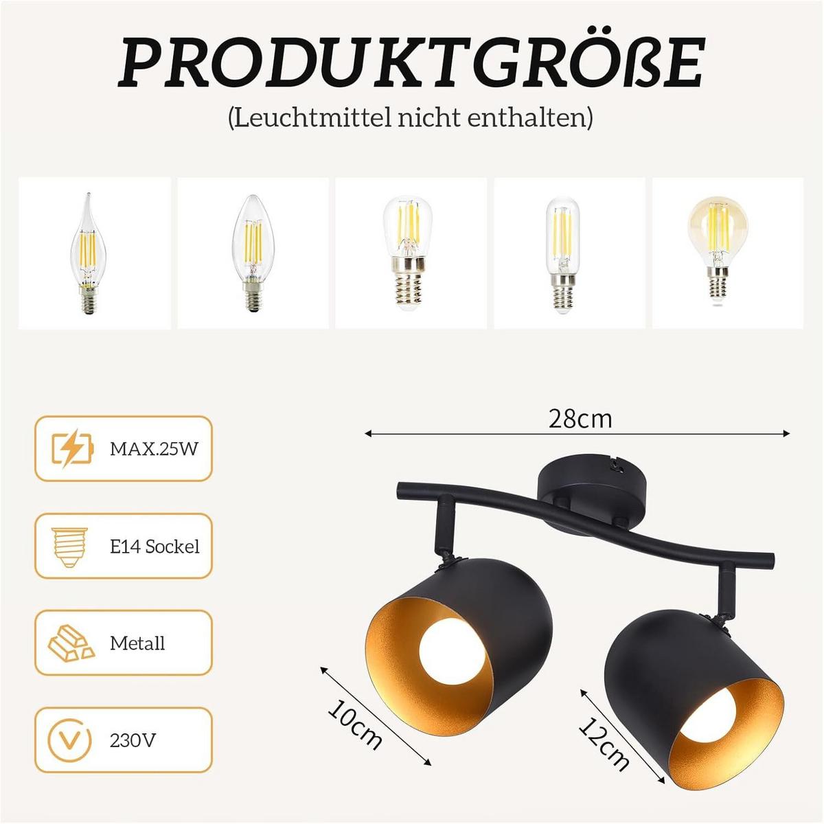 DECKENSTRAHLER Gera 2-flammig 28/12/21 cm - Schwarz, Metall (28/12/21cm) - Nettlife