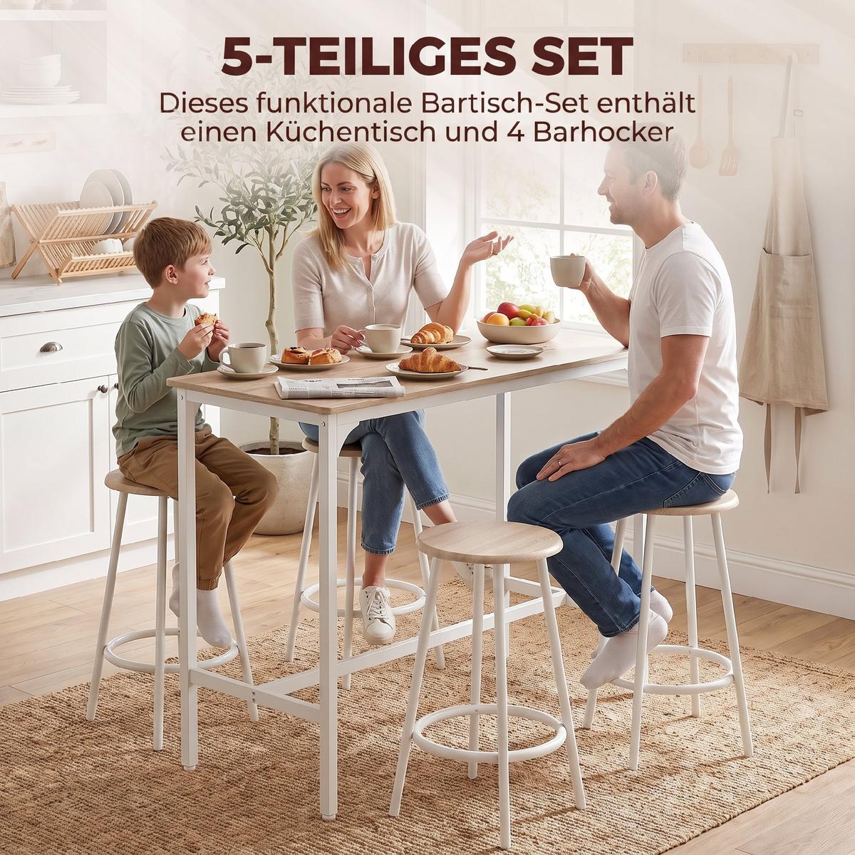 BARTISCH-SET 5er Set MDF Metall Eiche - Eichefarben, Holzwerkstoff (50/89.5/110cm) - HOMCOM