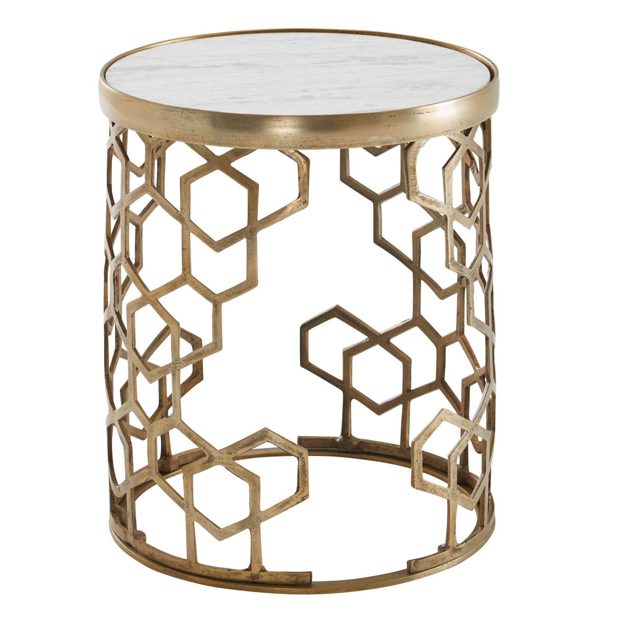 BEISTELLTISCH – Rund Marmoroptik Goldfarben Metall 44 cm Durchmesser - Goldfarben/Weiß, Stein/Metall (46/46/55cm) - KADIMA DESIGN