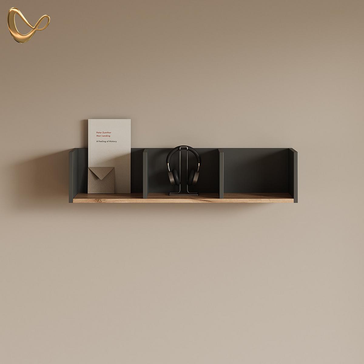WANDREGAL Lorena Anthrazit/Goldkraft Eiche 90 x 20 cm - Honigeiche/Anthrazit, Holzwerkstoff (90/20/24cm) - Livinity®