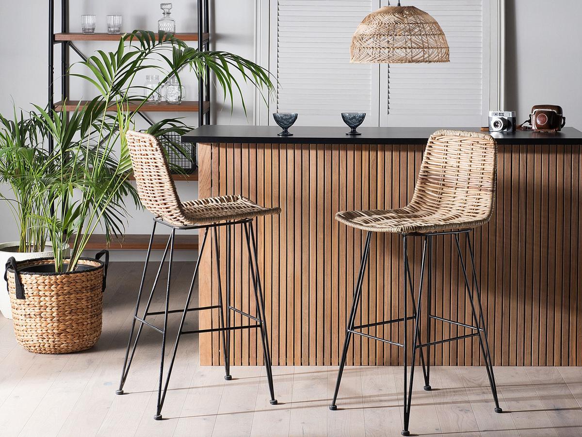 BARHOCKER 2er-Set Rattan Beige Cassita - Beige, Naturmaterialien/Metall (43/103/47cm) - Beliani