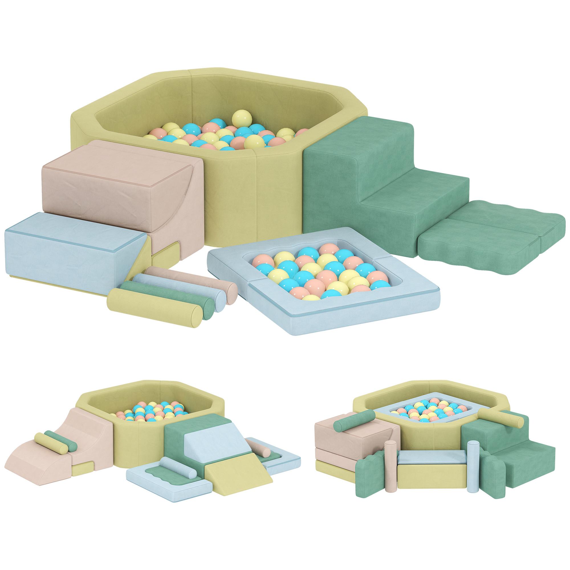 SCHAUMSTOFF Bausteine Kinder 15er-Set mit Bällepool, 200 Bälle Mehrfarbig - Multicolor, Textil (137.5/160cm) - AIYAPLAY