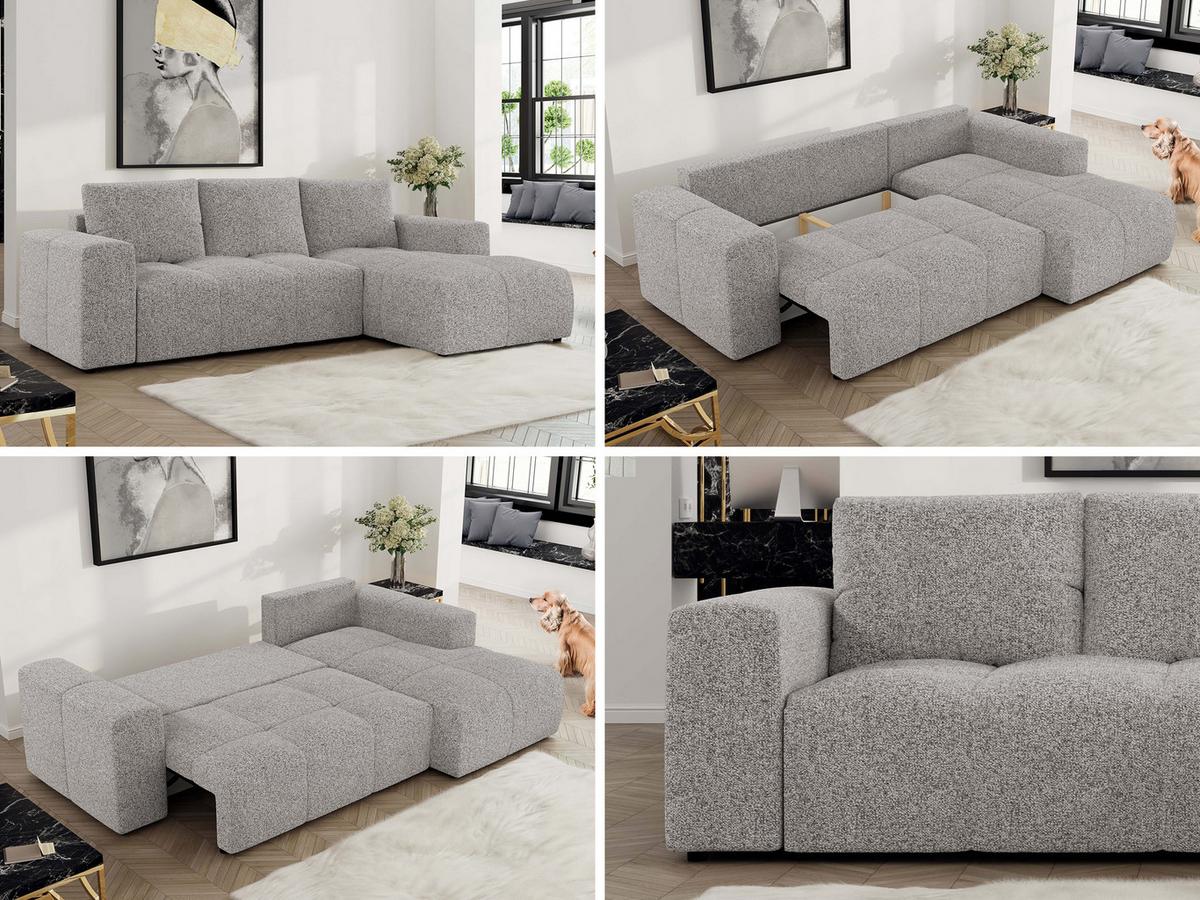 ECKSOFA MONIVA Hellgrau Strukture - Rechts - Hellgrau/Schwarz, Textil (266/164cm) - MKS