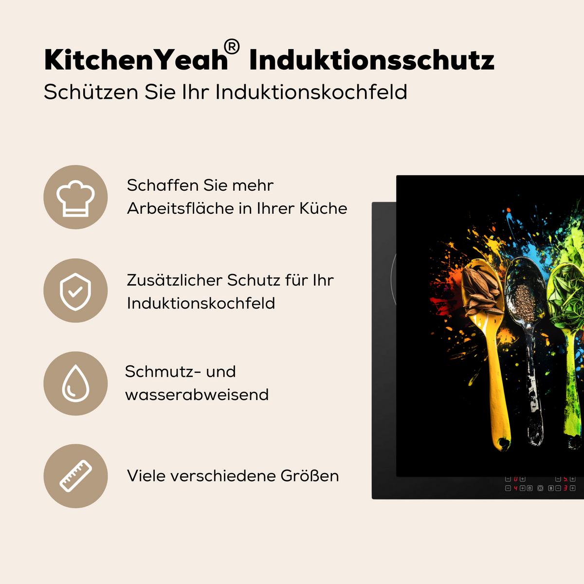 HERDABDECKPLATTE Löffel - Gewürze - Modern - Graffiti - Farbe - Farbenfroh Induktionsschutz 91.6x52.7 cm - Multicolor, Kunststoff (91.6/52.7/0.2cm) - MuchoWow