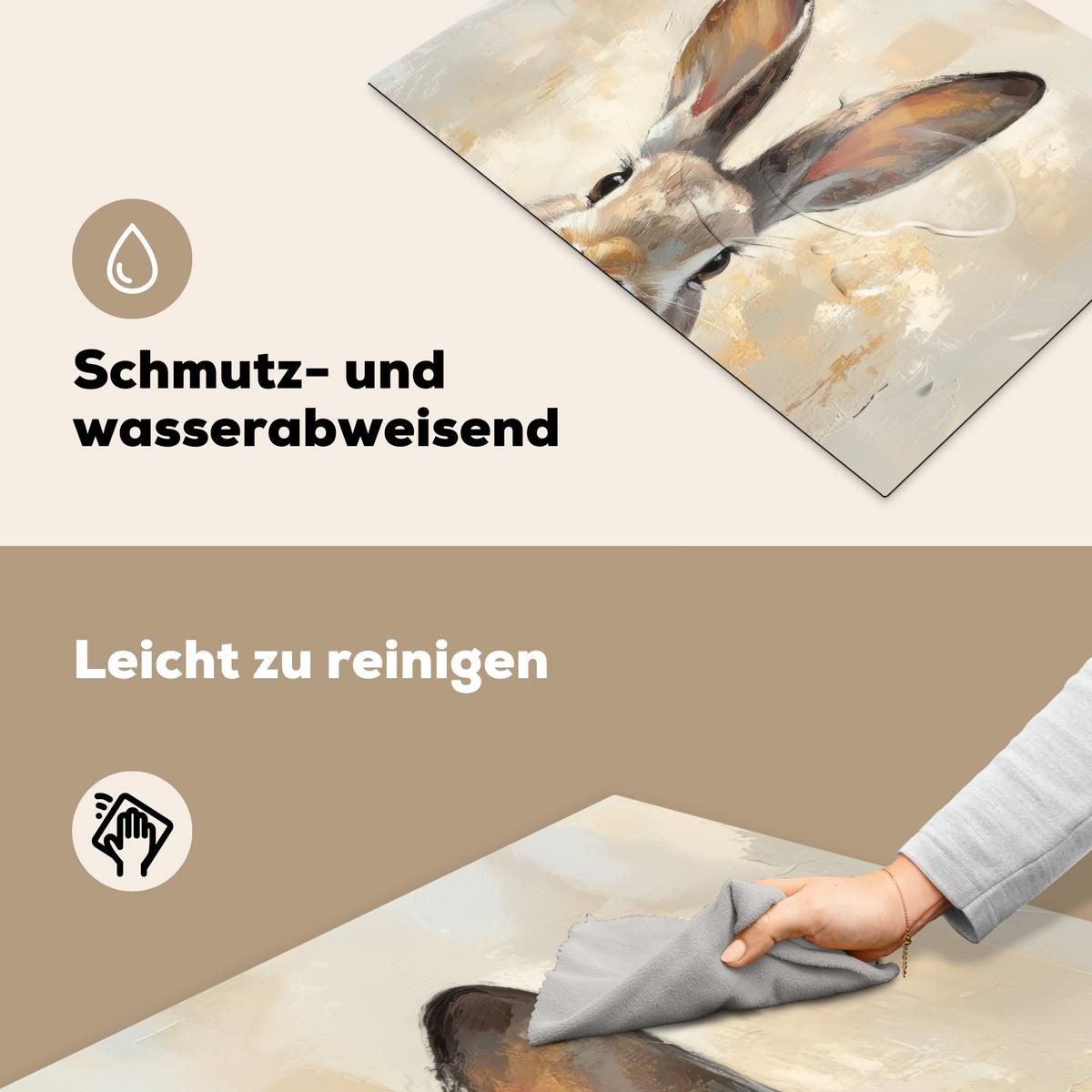 HERDABDECKPLATTE Hase - Ohren - Braun Herdabdeckung Induktionsfeld 70x52 cm - Beige, Kunststoff (70/52/0.2cm) - MuchoWow