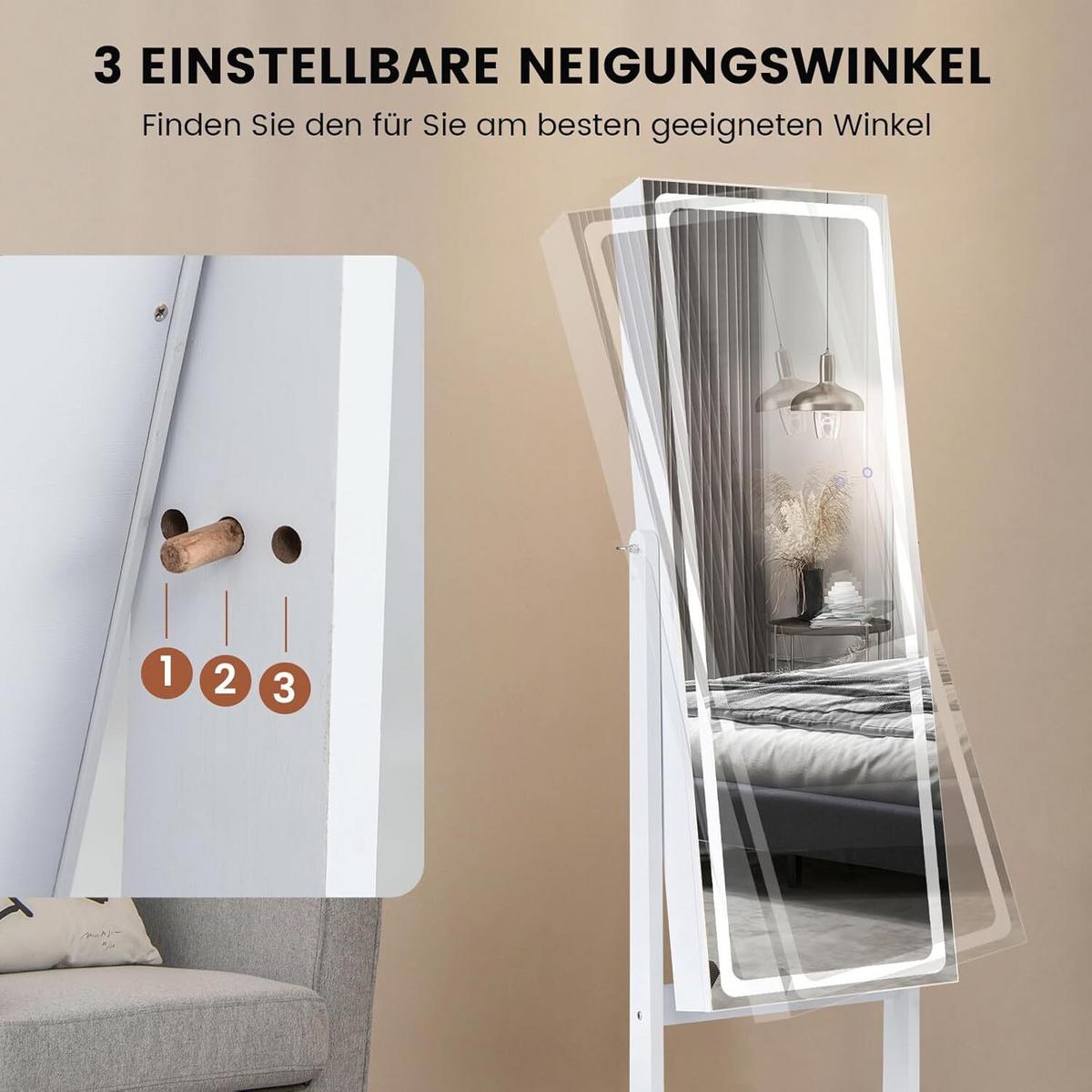 SCHMUCKSCHRANK 151cm Weiß - Weiß, Holz (41/151/38cm) - COSTWAY