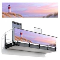 BALKON-SICHTSCHUTZ Leuchtturm - Dünen - Sonnenuntergang Witterungsbeständig 300x80 cm - Hellrosa, Kunststoff (300/80cm) - MuchoWow