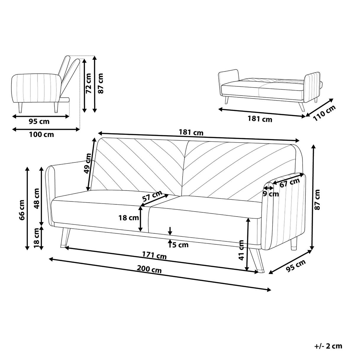 3-SITZER-SCHLAFSOFA Samtstoff Hellgrau Senja - Hellgrau, Textil (200/87/95cm) - Beliani