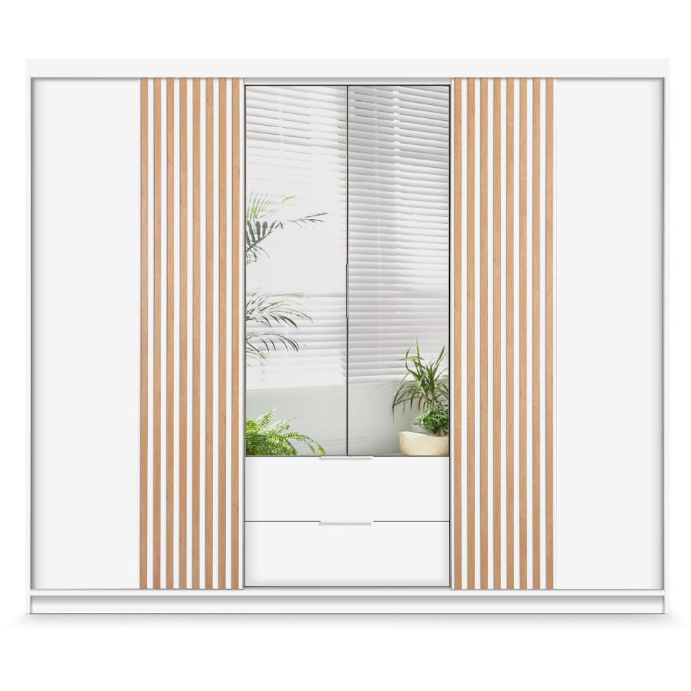 DREHTÜRENSCHRANK Madero mit Spiegel und 2 Schubladen, 250 cm, Weiß - Weiß, Holzwerkstoff (250/213/60cm) - Beautysofa