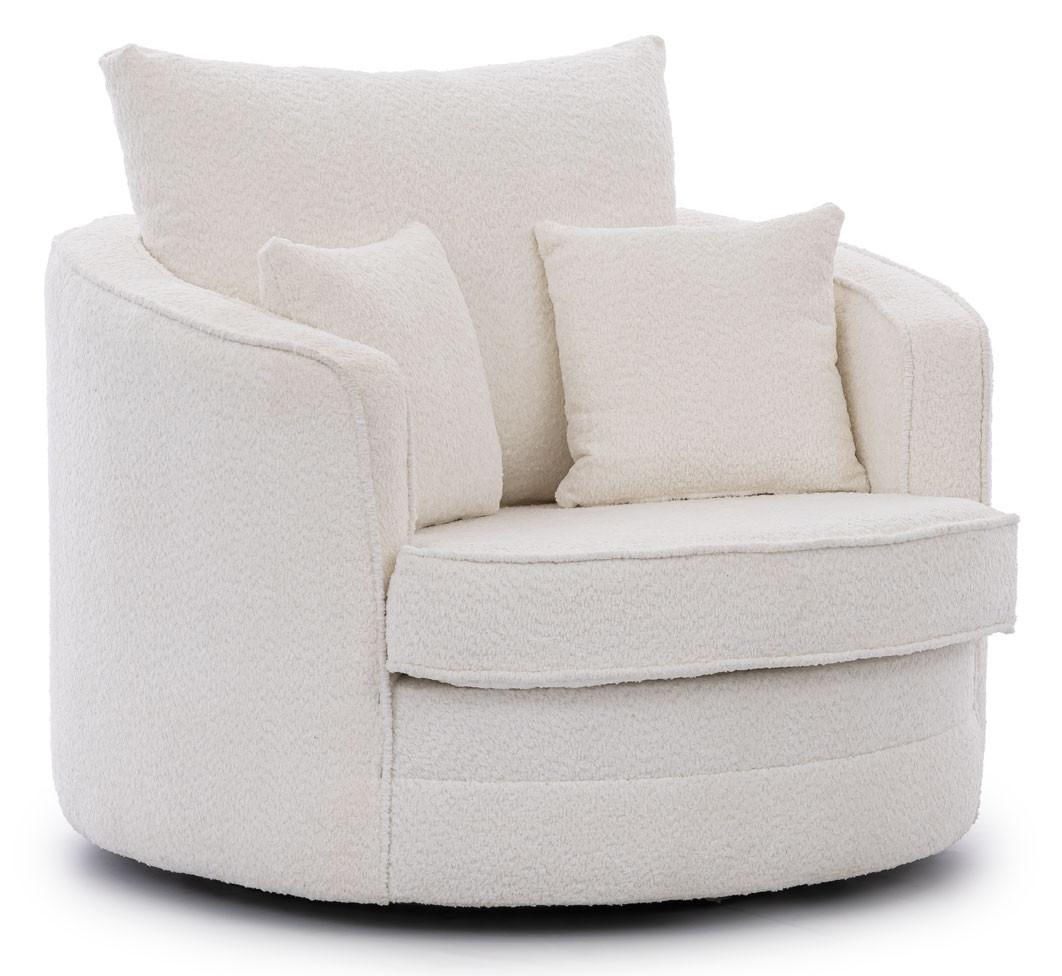 DREHSESSEL Ted aus Weiß Boucle-Stoff - Schwarz/Weiß, Holz/Textil (107/94/100cm) - S-Style Möbel