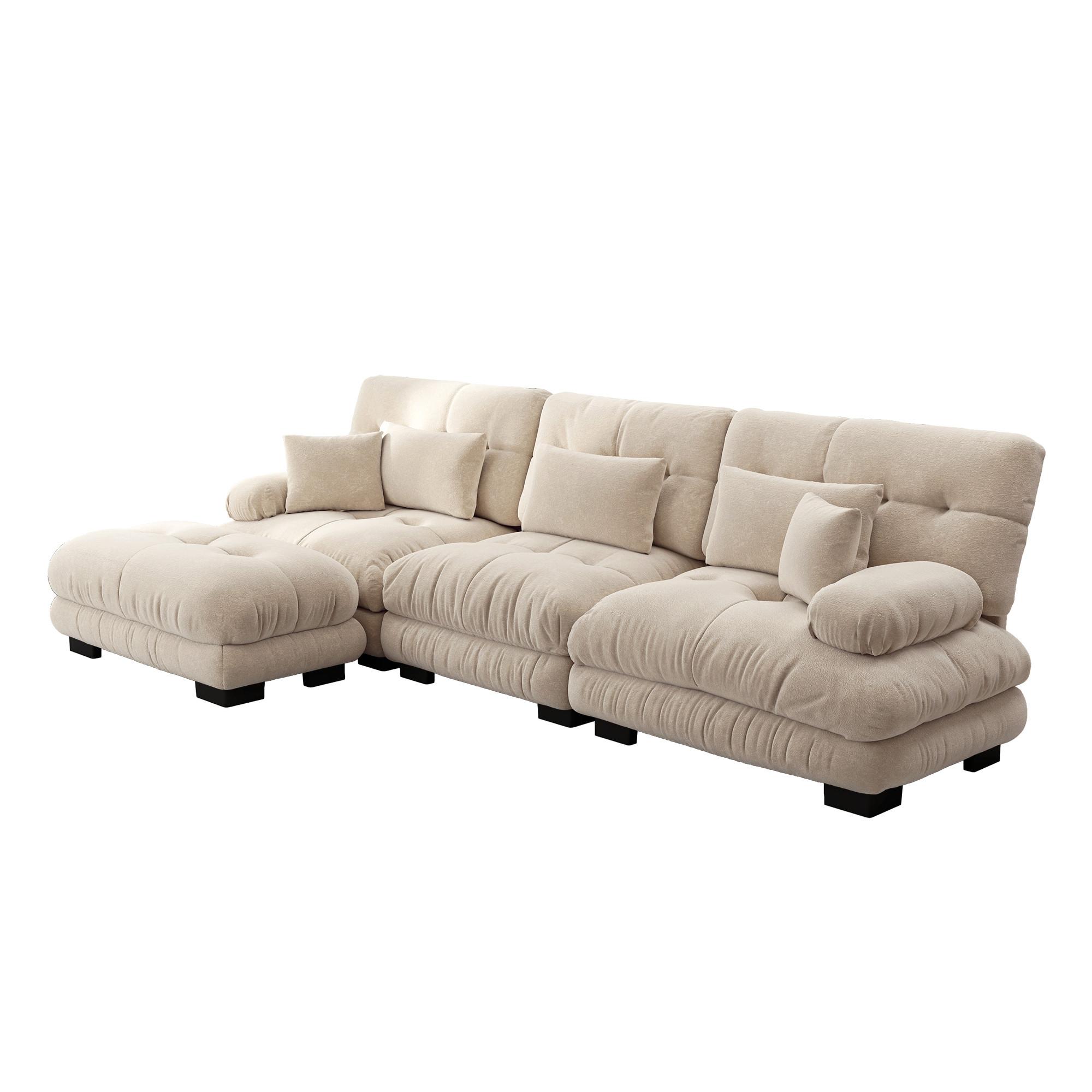 ECKSOFA Modulares 313cm Chenille Cloud-Sofa mit Ottoman für das Wohnzimmer - Cappuccino, Textil (313/145cm) - Urban Meuble
