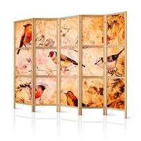 PARAVENT Japanischer 5-tlg 225x172 cm Bunte V gel - Multicolor, Holz/Textil (225/172/3cm) - Muralo