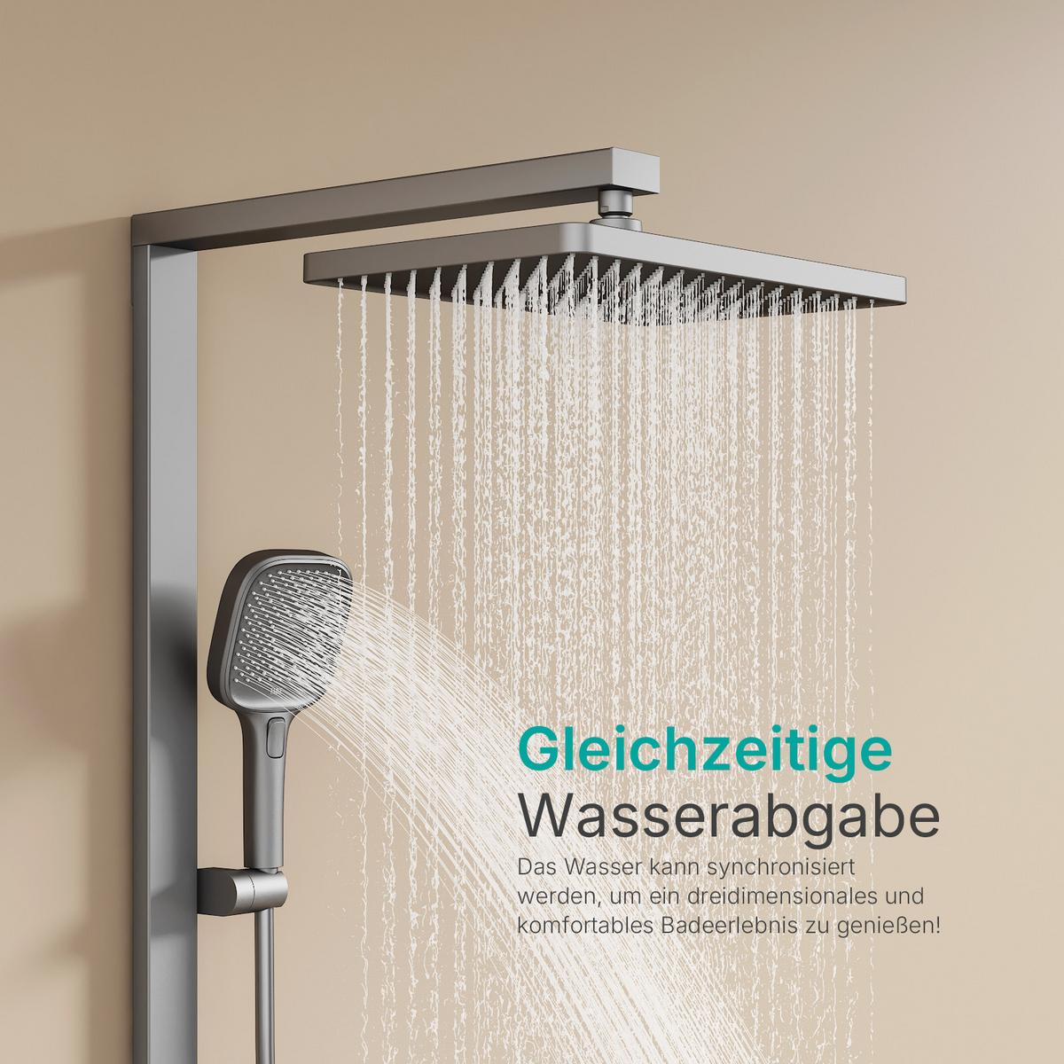 ÜBERKOPFBRAUSESET mit Thermostat Einstellbarer Durchfluss 4-Strahl 105/40,2/57,3 cm - Anthrazit, Metall (40.2/105/57.3cm) - EMKE