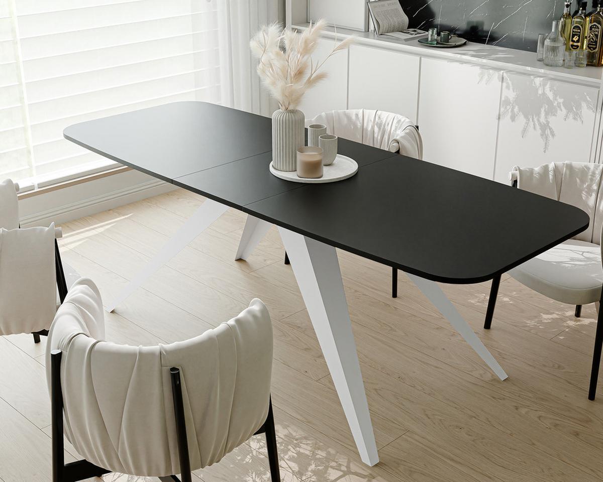 AUSZIEHTISCH FENTO 180/90/76 cm, Weiß / Schwarz - Schwarz/Weiß, Holzwerkstoff/Metall (90/180/76cm) - Idohome