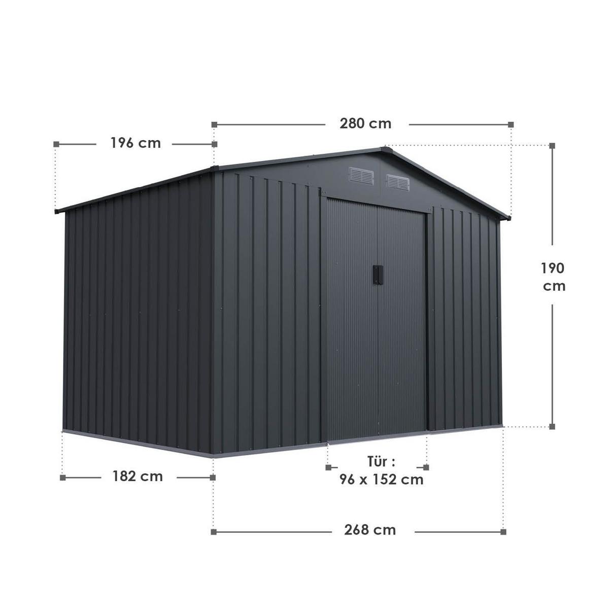 GERÄTESCHUPPEN XL dunkelgrau - Dunkelgrau, Metall (280/190/196cm) - Juskys