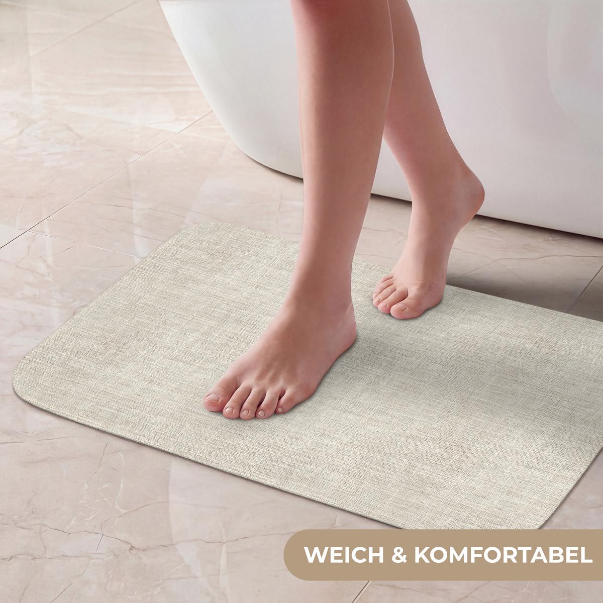 BADEMATTE Leinen - Textur - Beige 60x40 cm - Beige, Textil (60/40cm) - OnlyWow