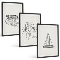 BILDER SET 3er Set - 40x60 cm Schwarzer Rahmen - Haus am Wasser, Segelboot-Toast - Schwarz, Kunststoff (40/60cm) - TULUP