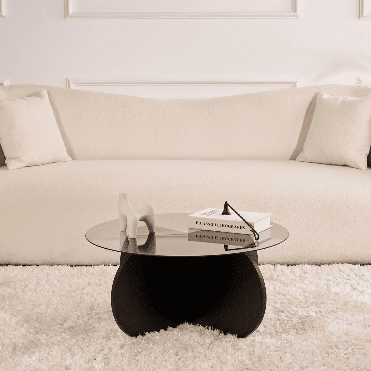 COUCHTISCH mit gekreuzten Beinen und gehärteter Glasplatte 75/75/35 cm - Eichefarben, Holzwerkstoff (5.5/75/35cm) - Calicosy