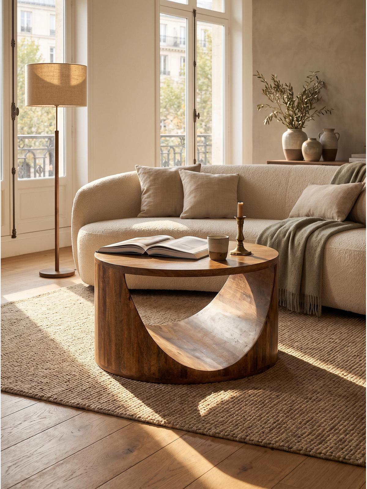 COUCHTISCH ANTEQUERA, Mango Massivholz, mit Ablagen, Ø 60 x 36 cm - Dunkelbraun/Braun, Mangoholz/Holz (60/60/36cm) - KADIMA DESIGN