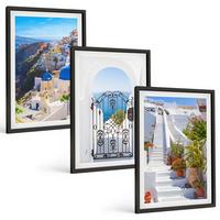 BILDER SET 3er Set - 40x60 cm Schwarzer Rahmen - Santorini-Architektur Oia - Schwarz, Kunststoff (40/60cm) - TULUP