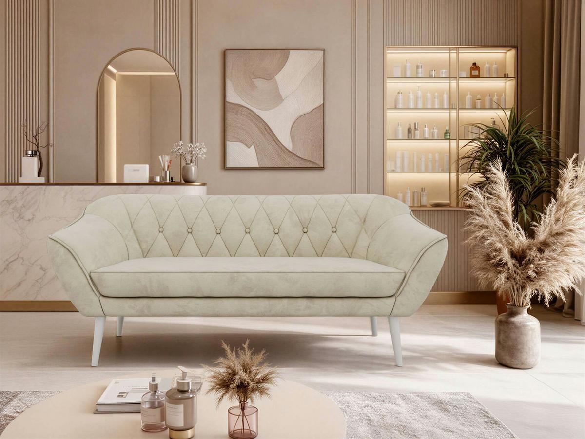 3-SITZER-SOFA PIRS - Beige Velvet - Weiße Beine - Beige/Weiß, Holzwerkstoff/Textil (180/75/74cm) - MKS