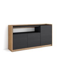 SIDEBOARD, Highboard, Schwarz Eiche, 156/37/80cm - Schwarz, Holzwerkstoff (156/80/37cm) - Skraut Home