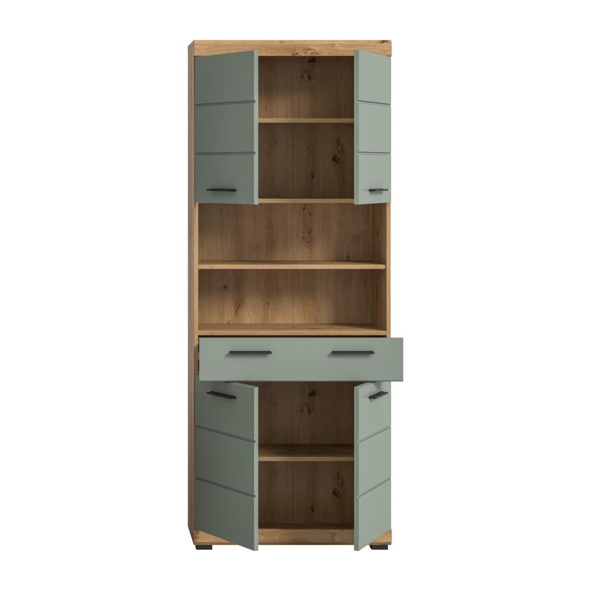 BADEZIMMERSÄULE mit 4 Türen und 1 Schublade 31/191/74 cm - Grün, Holzwerkstoff (31/191/80cm) - Calicosy