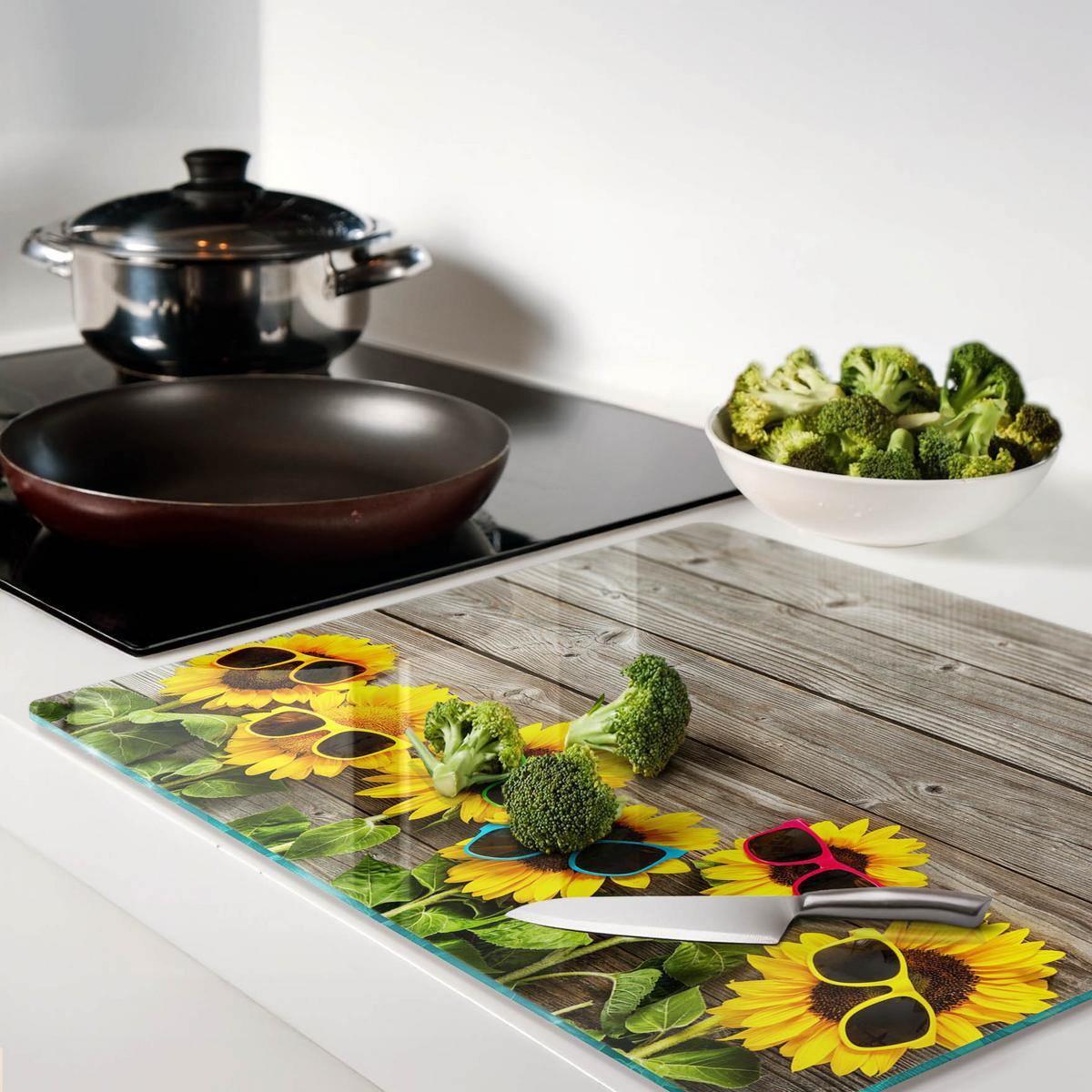 GLASPLATTE 60x52 cm Sonnenblumen - Gelb, Glas (60/0.4/52cm) - TULUP