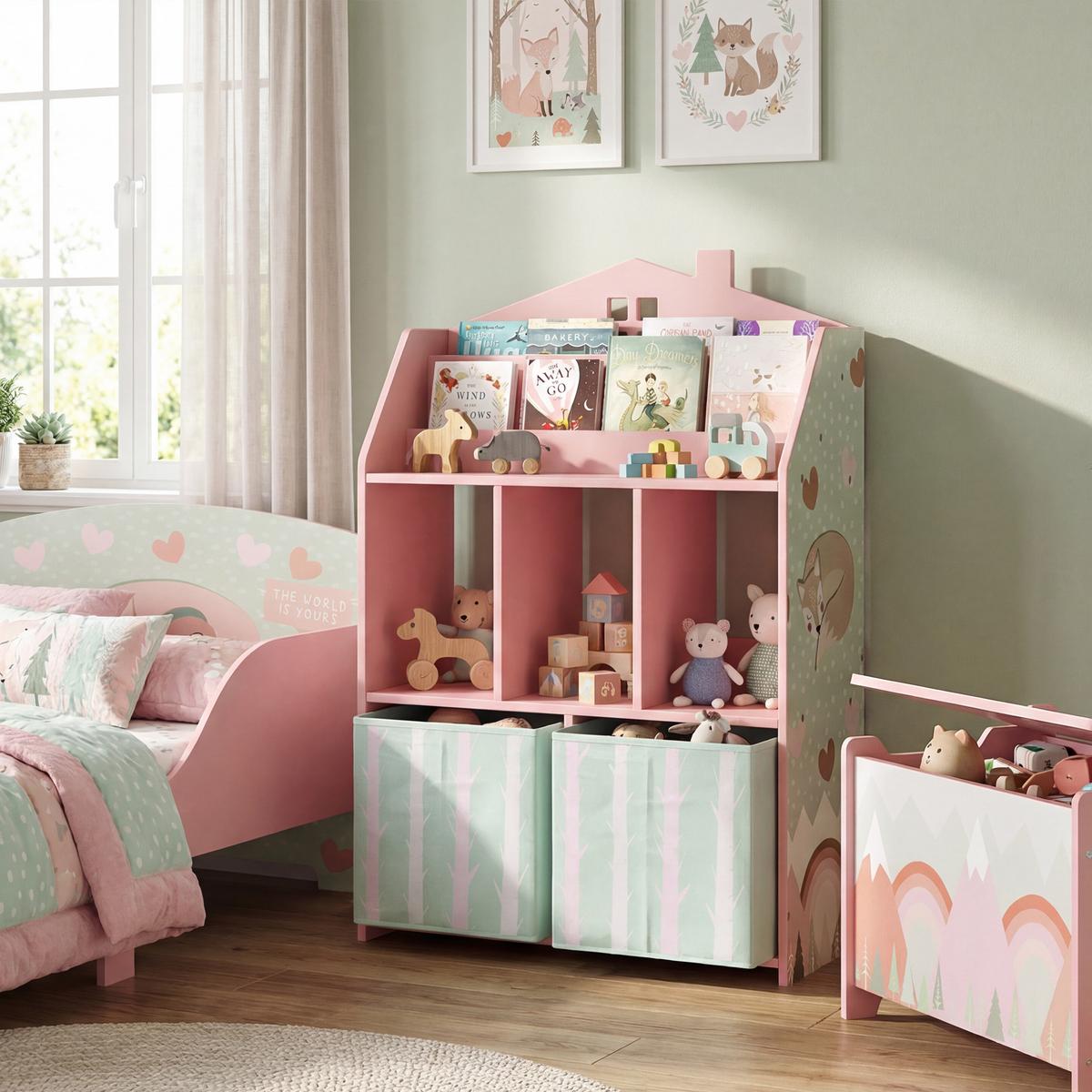 KINDER-BÜCHERREGAL MDF Vliesstoff Rosa - Rosa, Holzwerkstoff (30/91.5/62.5cm) - AIYAPLAY