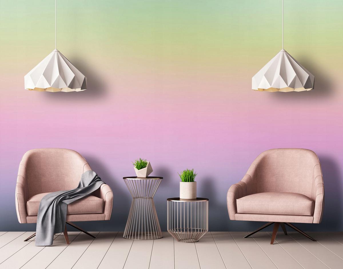 TAPETE Kinderzimmer Pastellfarbener Regenbogen 300x210 - Multicolor, Papier (300/210cm) - Wallarena
