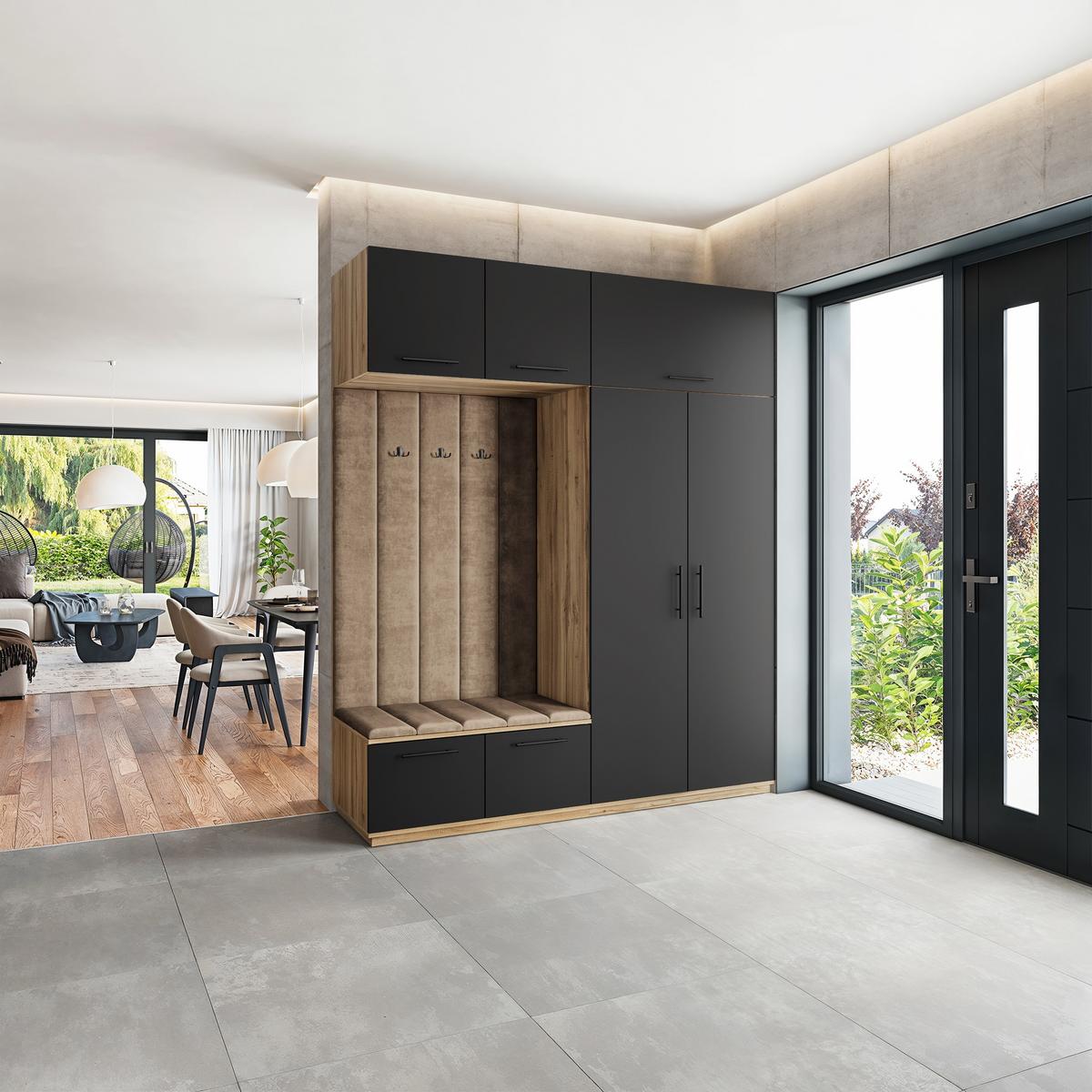GARDEROBENSCHRANK REMA 200/240/60 cm Modern Garderobe-Set Eiche Wotan - Eiche Wotan/Schwarz, Holzwerkstoff (200/240/60cm) - MASSENO