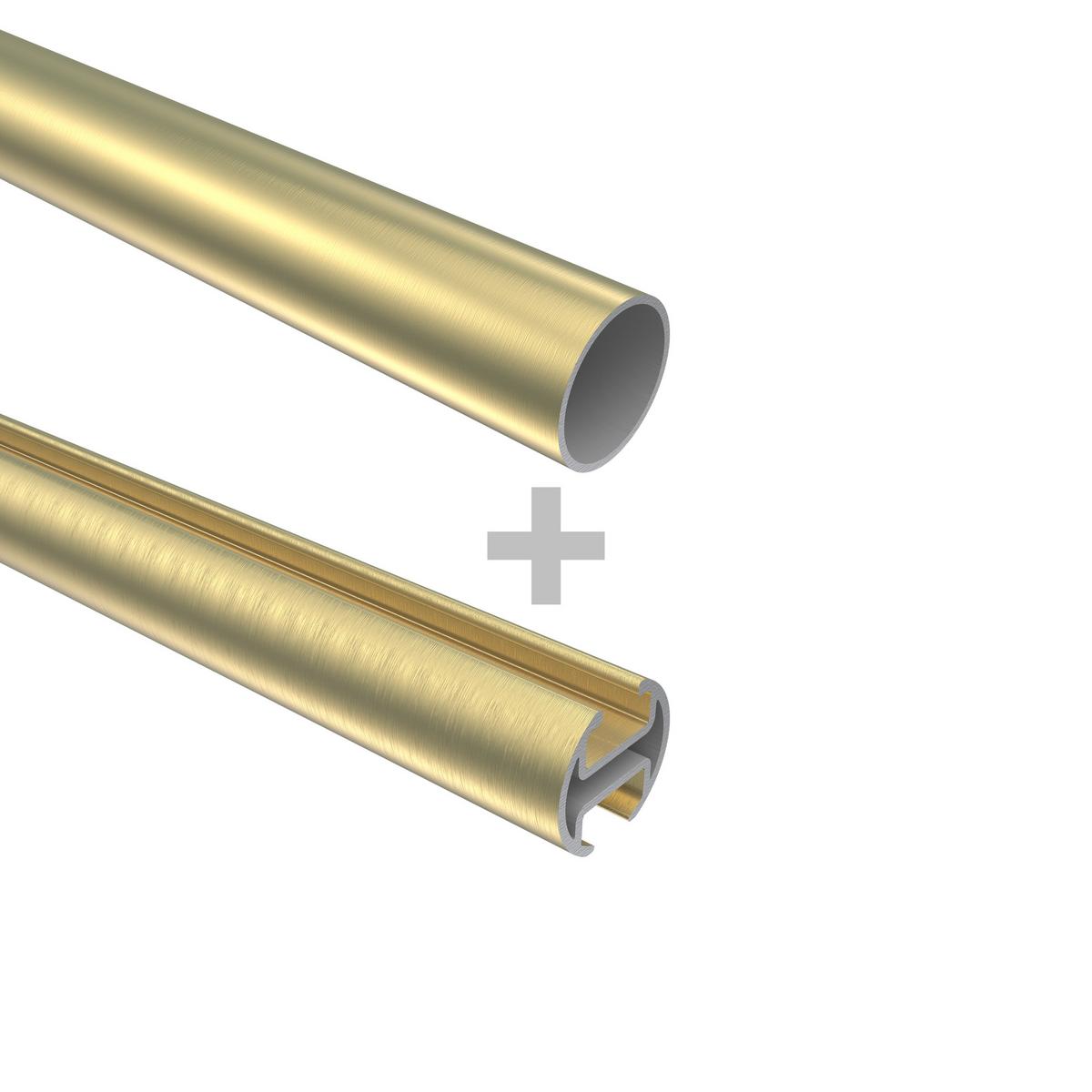 GARDINENSTANGE RUNDROHR-INNENLAUF Platon Savio 520 cm (geteilt in 4 x 130 cm), 2-läufig, 20 mm Ø Messing-Optik - Messingfarben, Metall (520cm) - INTERDECO