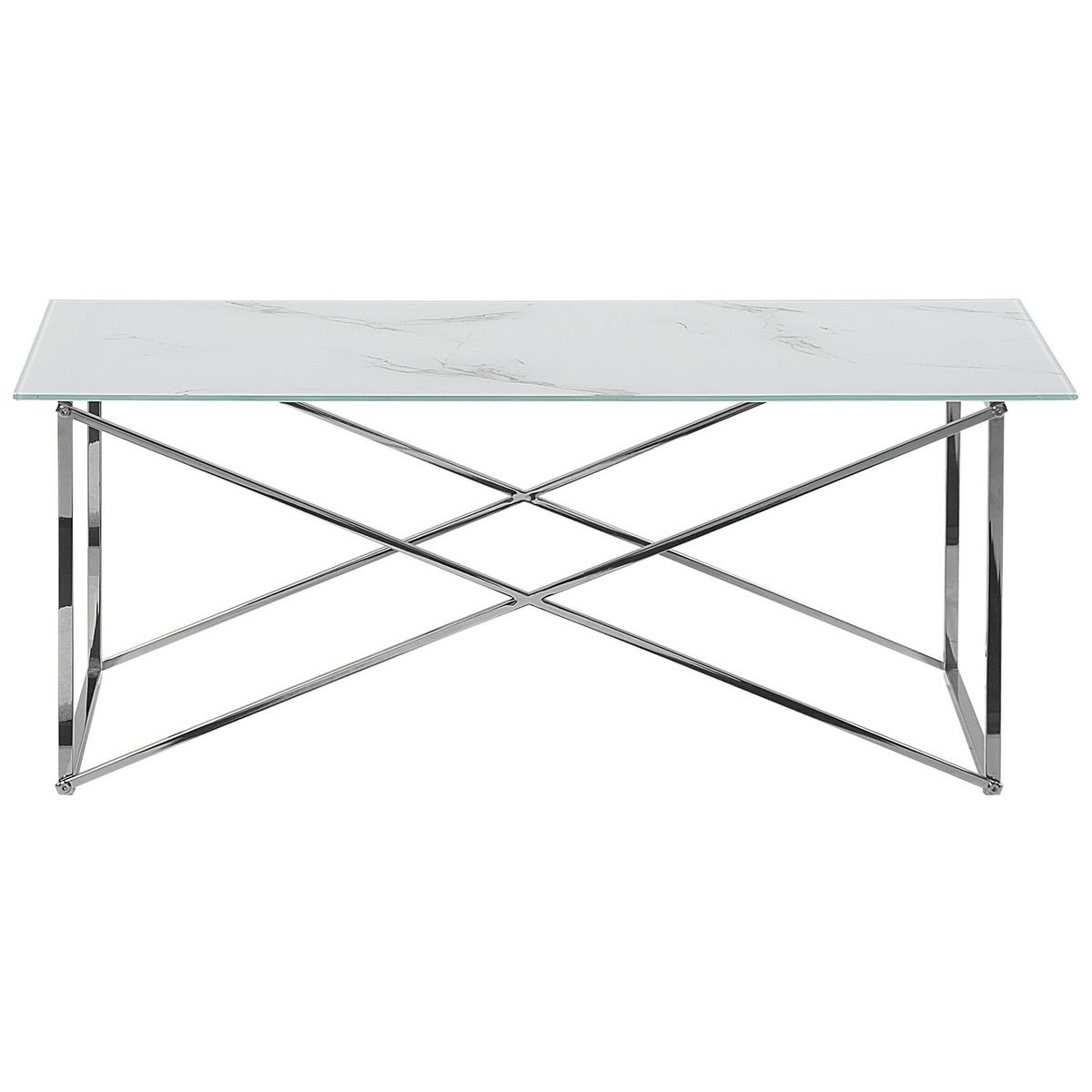 COUCHTISCH Marmor Optik weiß/silber rechteckig 100/50 cm Emporia - Silberfarben/Weiß, Glas (50/100/40cm) - Beliani