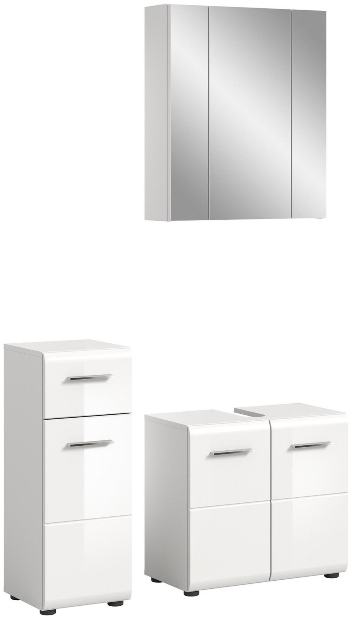 BADMÖBEL-SET 3-teilig weiß Hochglanz, Badkombination 105 x 185 cm - Weiß Hochglanz/Silberfarben, Glas/Holzwerkstoff (105/185/30cm) - Inn.Furn