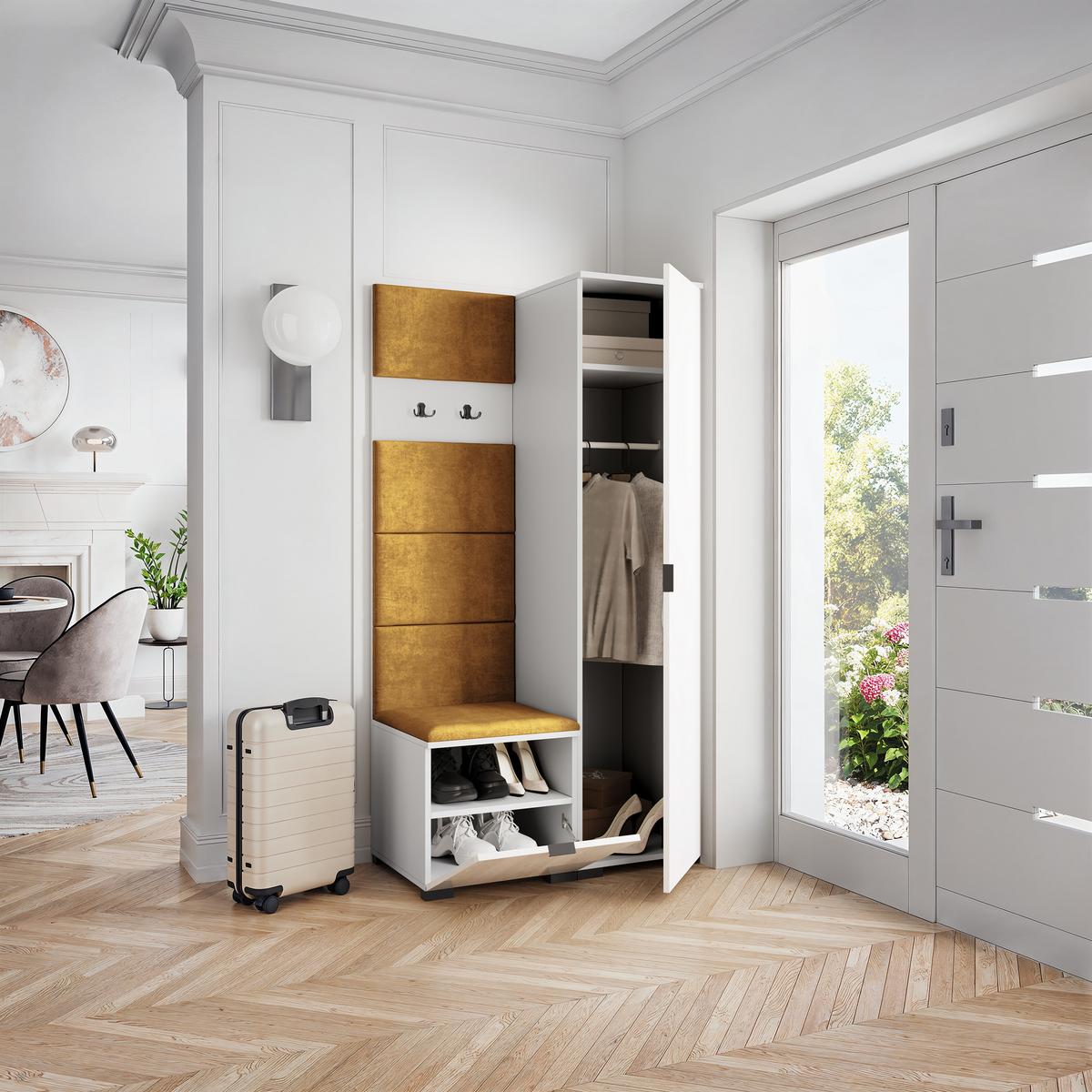GARDEROBENSCHRANK LORI 95/181/51 cm Modern Garderobe-Set Weiß - Gelb/Weiß, Holzwerkstoff (95/181/51cm) - MASSENO
