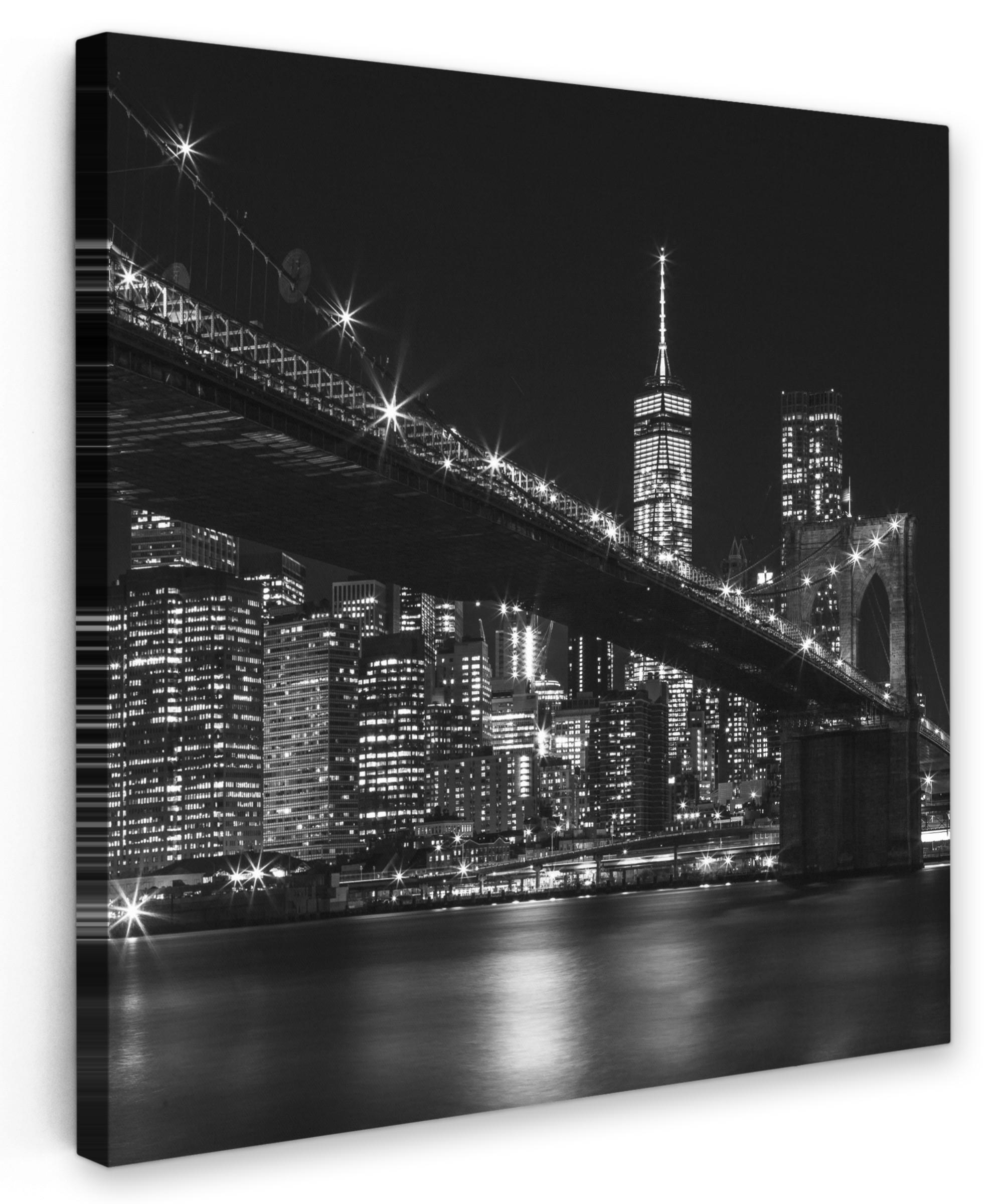 LEINWANDBILD New York - Brooklyn - Brücke Deko Groß 90x90 cm - Schwarz, Textil (90/90cm) - MuchoWow