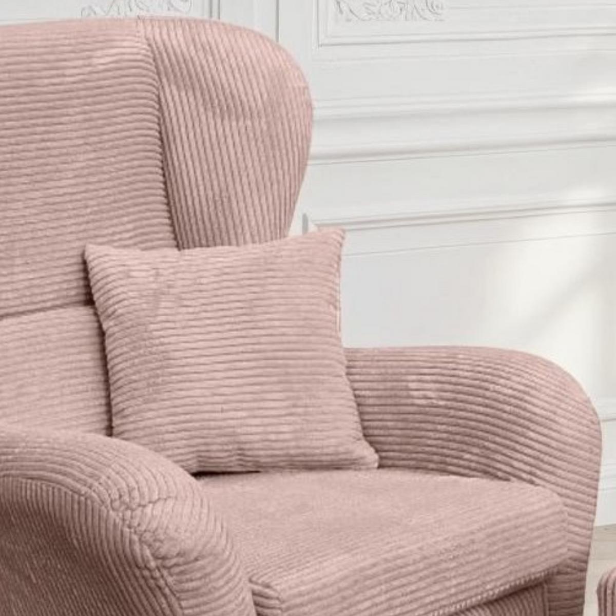 OHRENSESSEL mit HOCKER, hoher Sitzkomfort durch Wellenunterfederung B90/H98/T76 cm, Cord Rosa / 18021 - Schwarz/Rosa, Holz/Textil (90/98/76cm) - luma-home