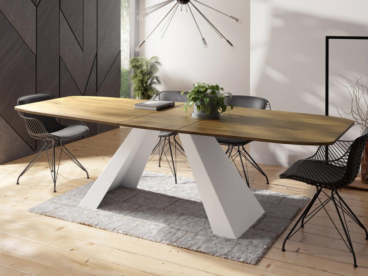 ESSTISCH Monte Weiß rechteckig ausziehbar, Lancelot Eiche 160-200/80/76 cm - Eichefarben/Weiß, Holzwerkstoff/Metall (80/198/76cm) - WFL GROUP