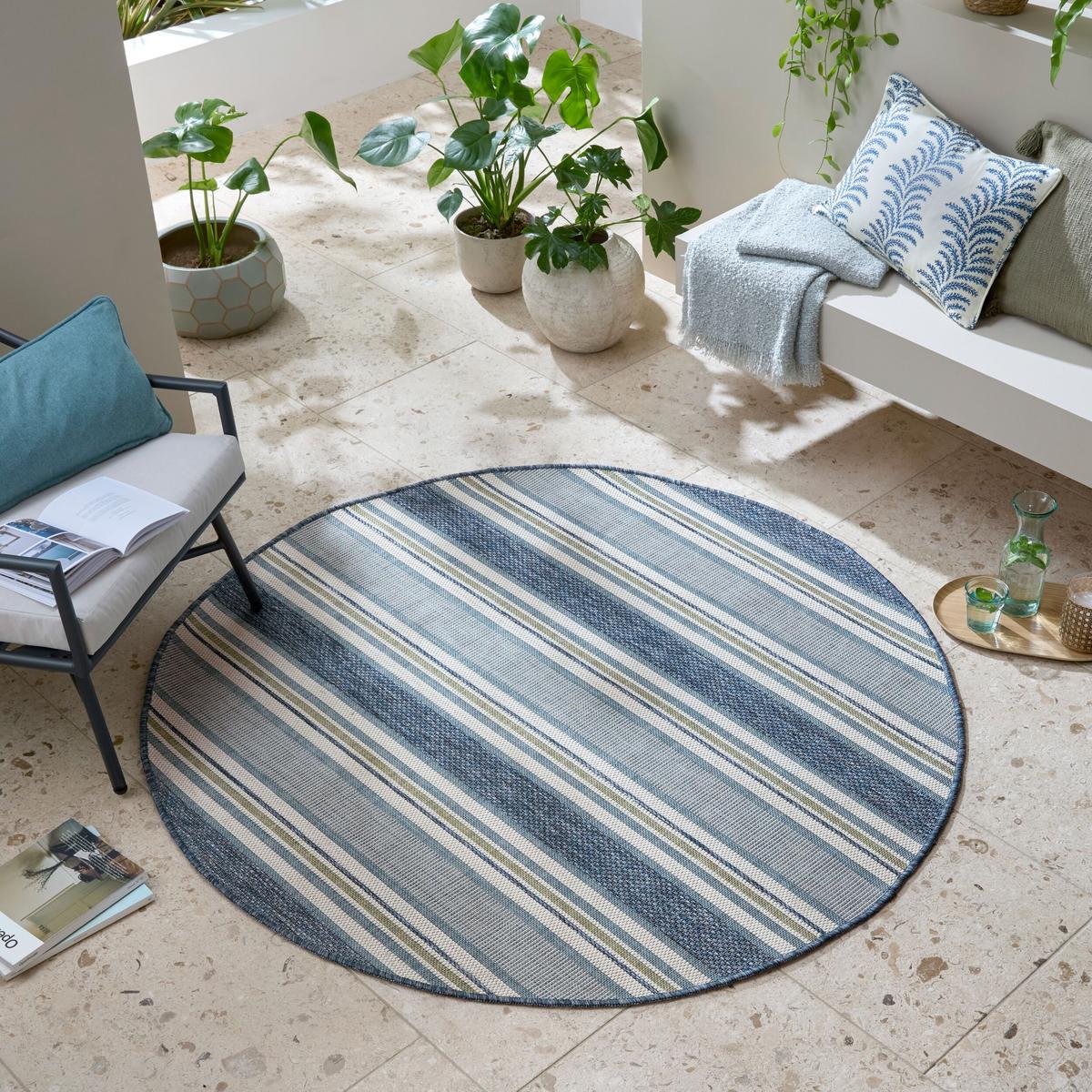 OUTDOORTEPPICH Waschbar FLEET, geometrisch, Blau-Grün, Ø 160 cm - Blau, Textil (160/160cm) - KADIMA DESIGN